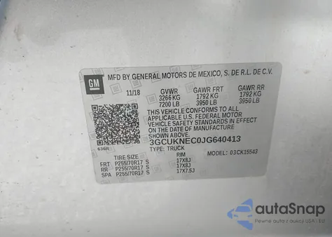 2018 Chevrolet Silverado 1500 Wt из США, поврежденный, VIN 3GCUKNEC0JG640413